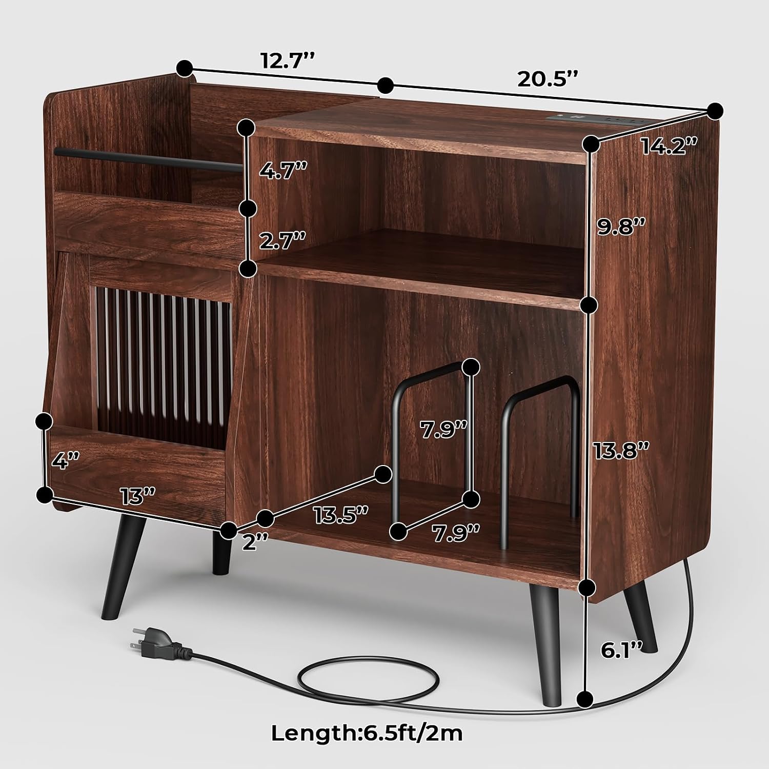 Large Record Player Stand with Sliding Door,350 Vinyl Record Storage Cabinet, Record Player Table with Power Outlet and LED Light,Turntable Stand with Wood Legs for Living Room,Bedroom,Office
