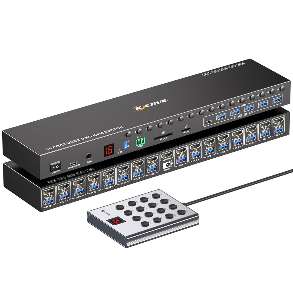 8 Port HDMI Displayport KVM Switch 2 Monitors 8 Computers 4K@60Hz EDID Simulation,8 PC Dual Monitor KVM Switch with 4 USB 3.0 Ports,Audio,RS232,with Wired Remote,12V Power Adapter and 8 USB Cable