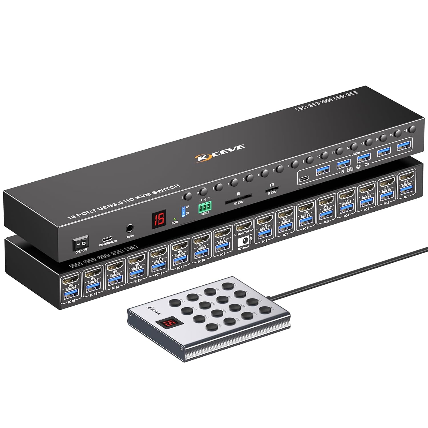 8 Port HDMI Displayport KVM Switch 2 Monitors 8 Computers 4K@60Hz EDID Simulation,8 PC Dual Monitor KVM Switch with 4 USB 3.0 Ports,Audio,RS232,with Wired Remote,12V Power Adapter and 8 USB Cable