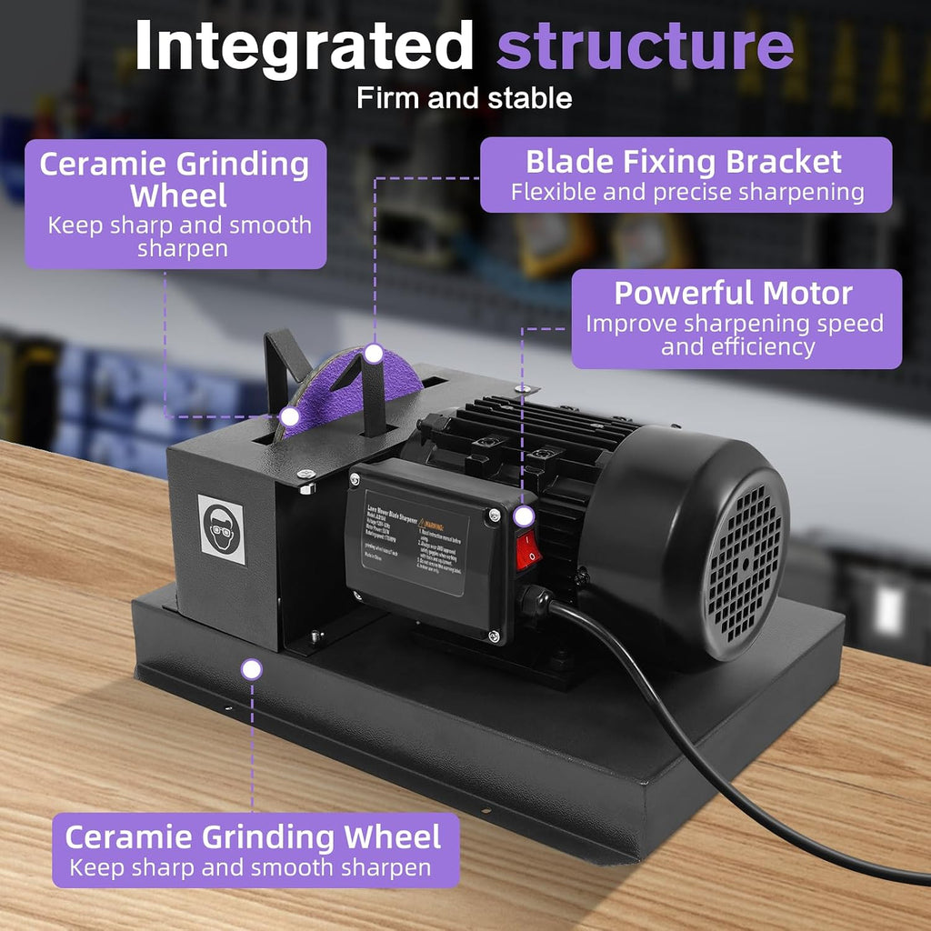 Lawn Mower Blade Sharpener, 2/3HP 500W Lawnmower Blade Grinder with 7-inch Rust-Proof Grinder Tool, 2 Sanding Paper & Bracket, Compact Workbench Sharpening for Durable Blades