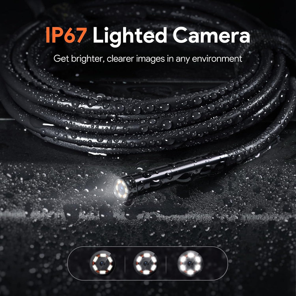 DEPSTECH 50ft Sewer Camera, 1080P HD Triple Lens Borescope, 5' IPS Screen Endoscope with Light, IP67 Waterproof Plumbing Drain Pipe Snake Inspection Camera with 32G Card, Carry Case