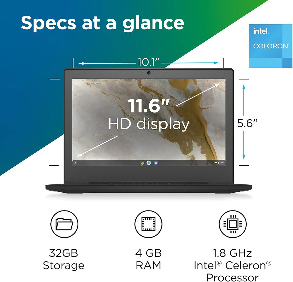 Lenovo IdeaPad 3 11 Chromebook Laptop,11.6' HD Display,Intel Celeron N4020, 4GB RAM, 64GB Storage, UHD Graphics 600, Chrome OS, Onyx Black