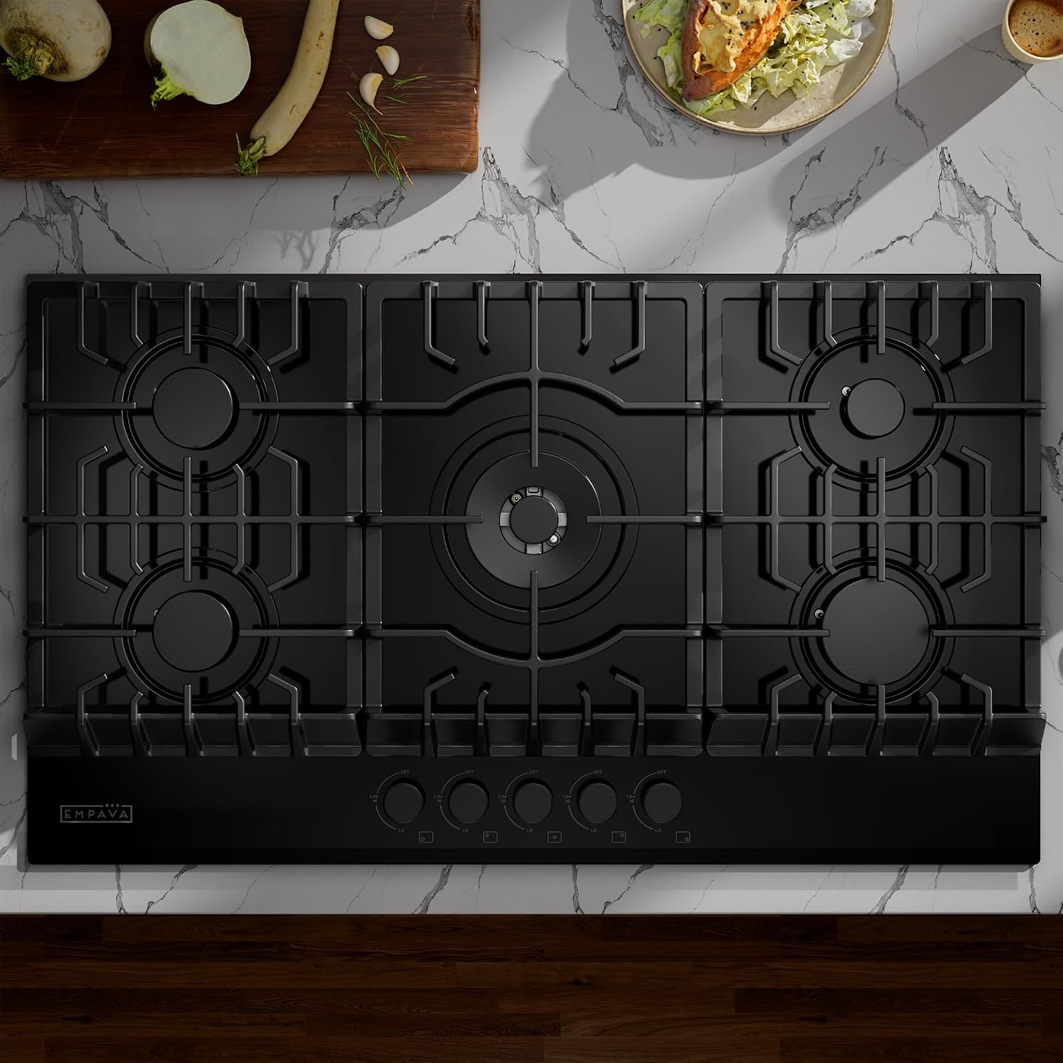 Empava 36' Gas Stove Cooktop NG/LPG Convertible with 5 Italy Sabaf Sealed Burners in Black Tempered Glass
