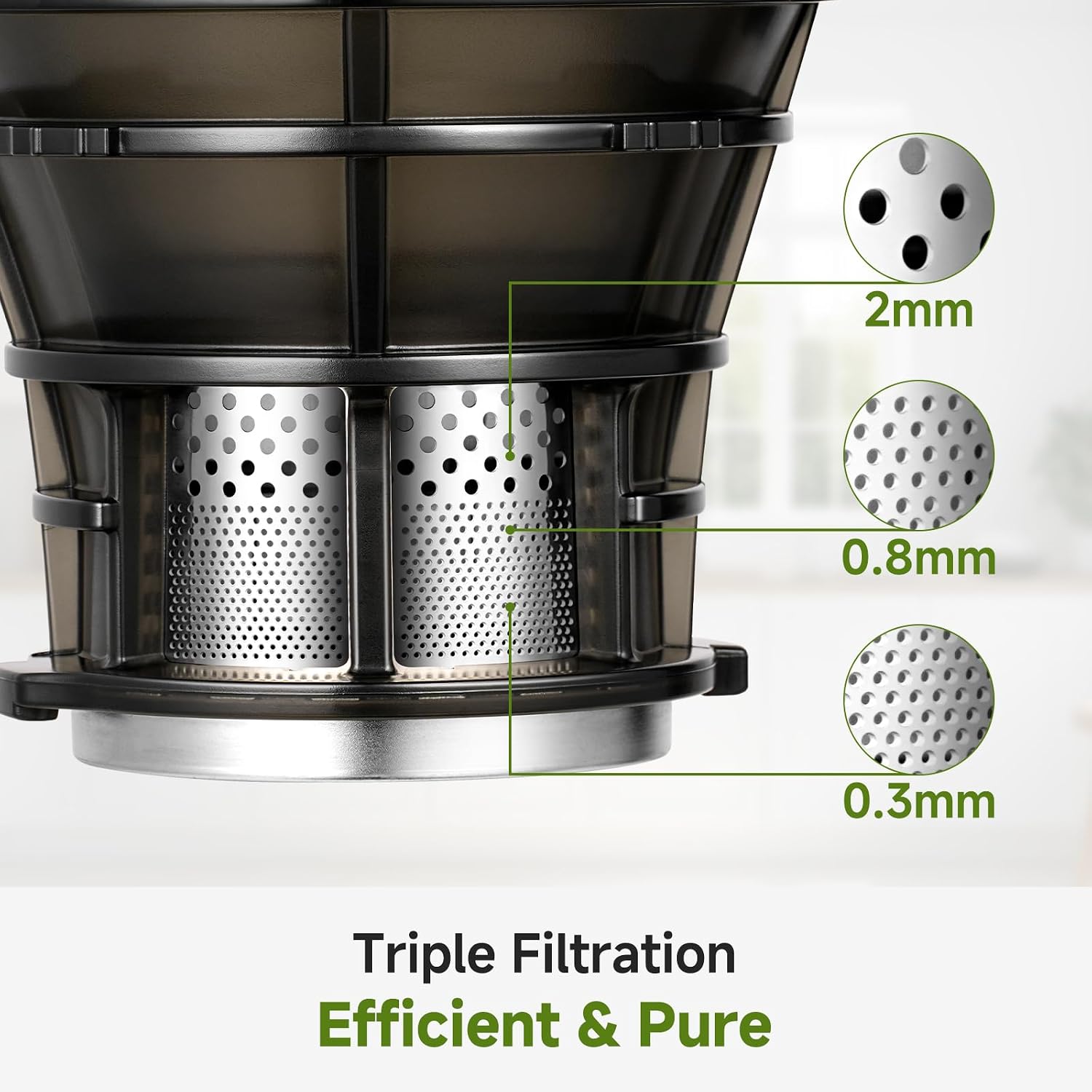 AMZCHEF Cold Press Juicer – 5.8' Wide Mouth Hopper for Whole Recipe Loading, Self Feeding for Hands-Free Operation, Zero Waste Masticating Juicer For More Juice, Less Pulp – Triple Strainers