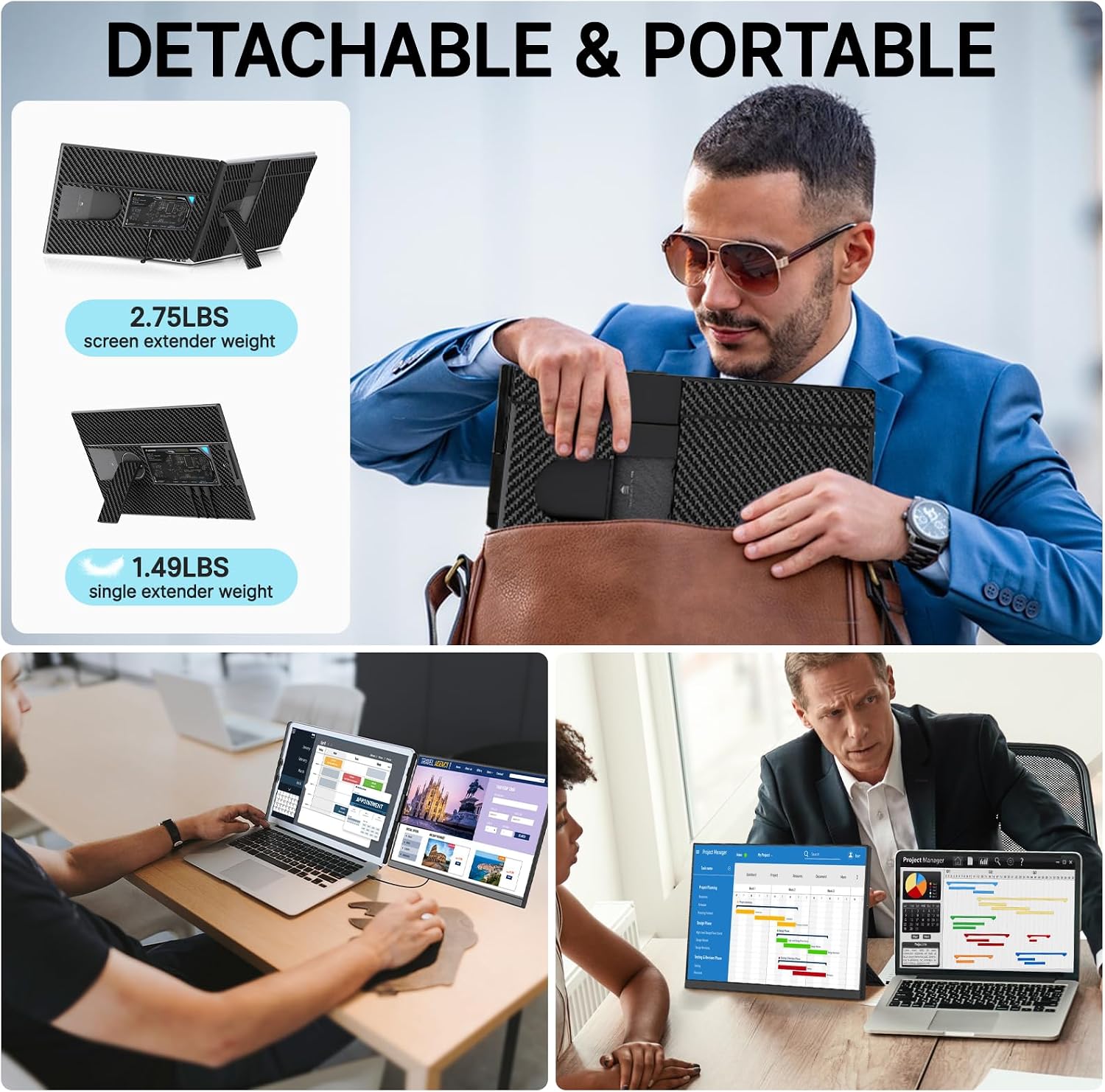 Redalf Laptop Screen Extender, 15.6' FHD 1080P Portable Monitor for Laptop, Detachable and Plug-Play Travel Monitor for 13-17.3' Laptops,Compatible for Mac/Wins/Dex/Chrome