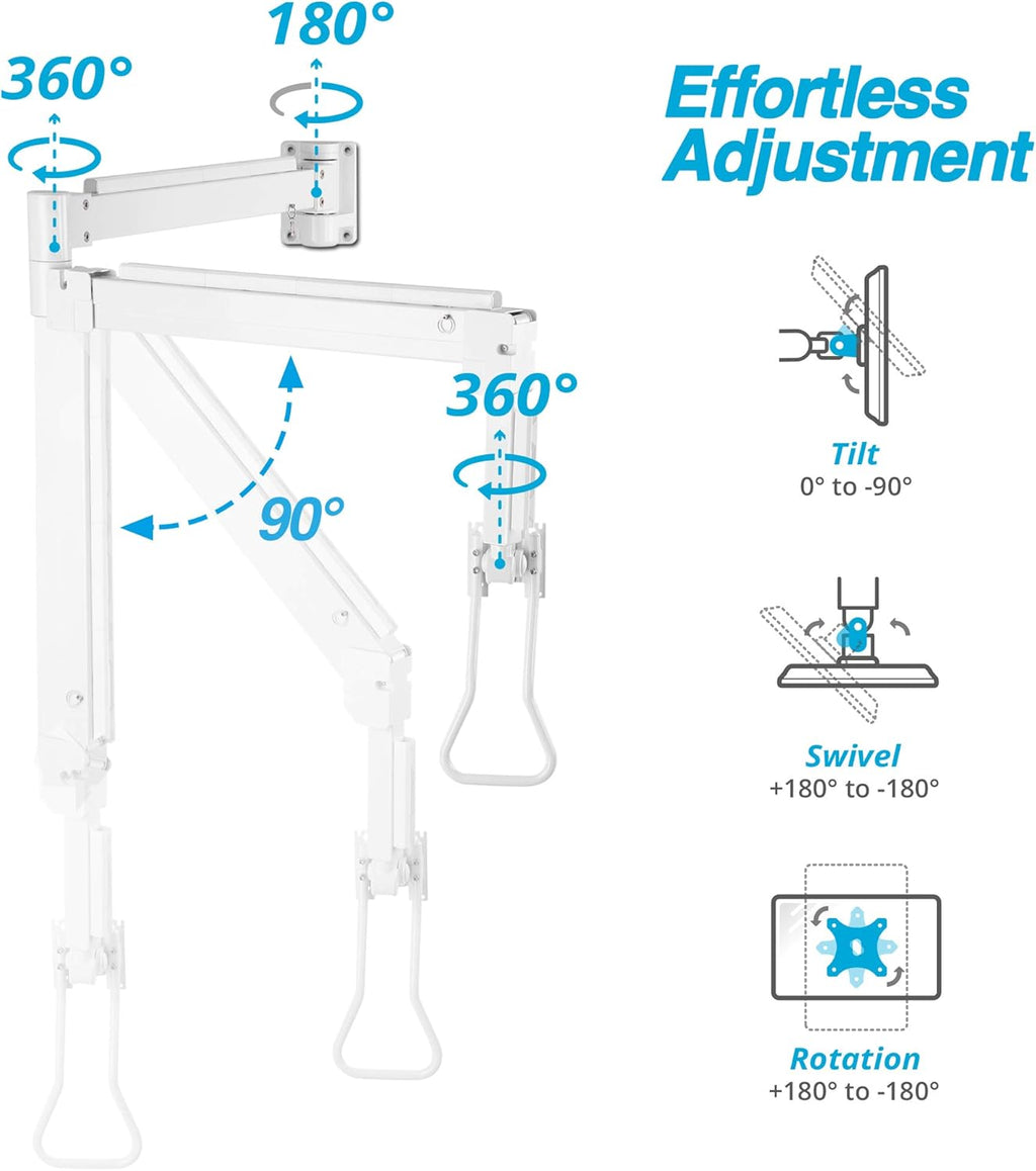 AVLT Medical Grade 17.6 lbs Monitor Wall Mount for 17 to 32inch Screen on 74' Long Extension Full Motion Height Adjustable Arm - for Healthcare, Home, Office, & Maintenance Area