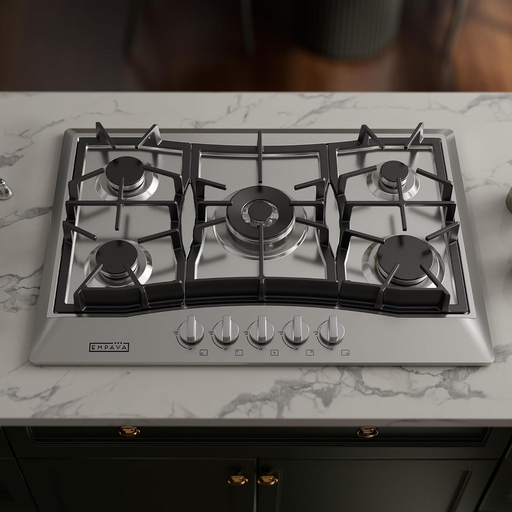 Empava 30 Inch Built-in Gas Cooktop with 5 Sealed SABAF Burners, Stainless Steel Surface, LPG/NG Convertible, Flame Failure Protection, Dishwasher Safe Grates