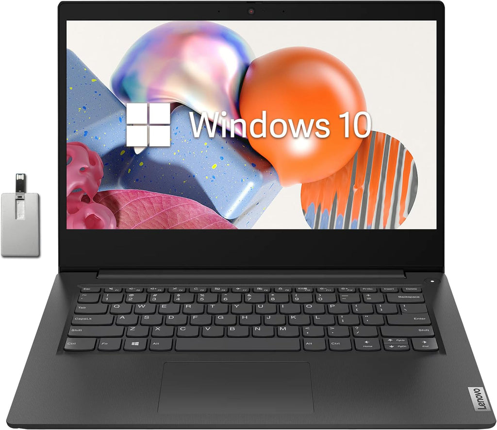 Lenovo Ideapad 3 14' HD Laptop, Intel Pentium Gold 6405U Processor, 8GB RAM, 256GB PCIe SSD, UHD Graphics, Speakers, WiFi, Webcam, Bluetooth, Win 10 S, Black, 32GB Hotface USB Card