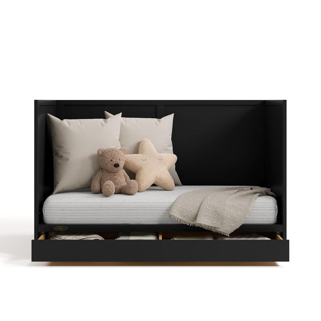 Graco Theo 3-in-1 Convertible Crib with Storage Drawer – GREENGUARD Gold Certified Baby Crib Crafted from Wood, Converts to Toddler Bed, Daybed, and Full-Size Bed (Black)