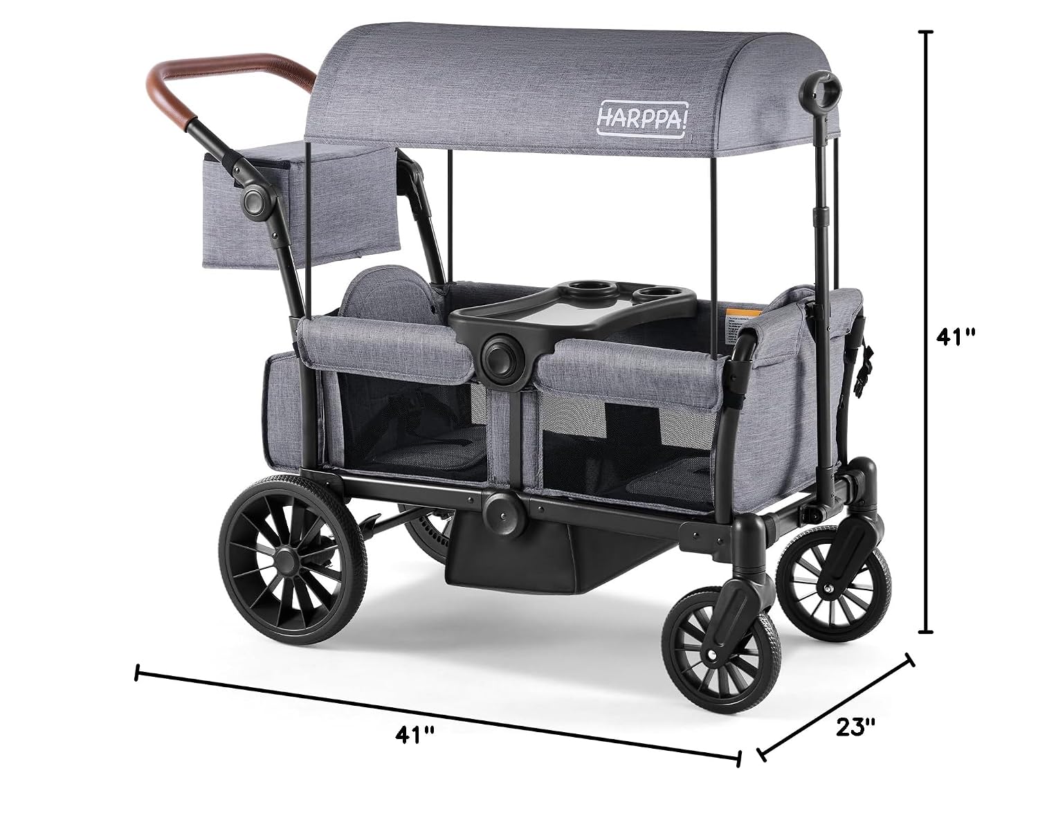 HARPPA All-Terrain Wagon Stroller for 2 Kids, Foldable Outdoor & Beach Stroller Wagon with Removable Canopy, Adjustable Push & Pull Handle, Footwell & Large Storage, Grey