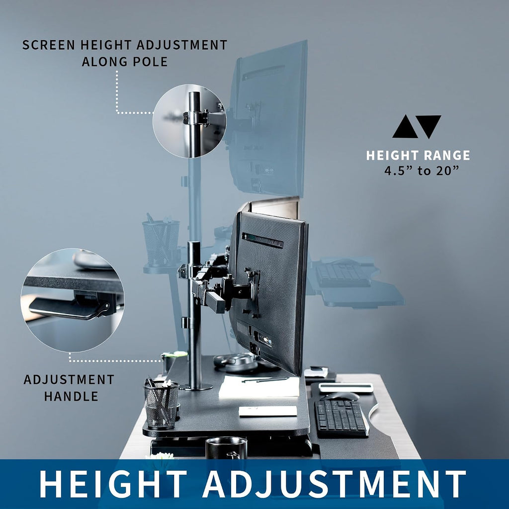 VIVO Height Adjustable 48 inch Standing Desk Converter with Triple 21.5 to 27 inch Monitor Mount, Extra Large Desk Riser, Black, DESK-KIT-48KB3C