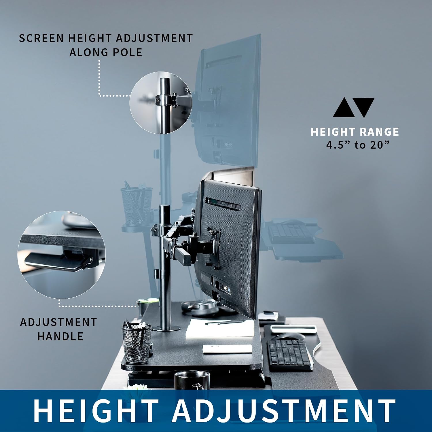 VIVO Height Adjustable 48 inch Standing Desk Converter with Triple 21.5 to 27 inch Monitor Mount, Extra Large Desk Riser, Black, DESK-KIT-48KB3C