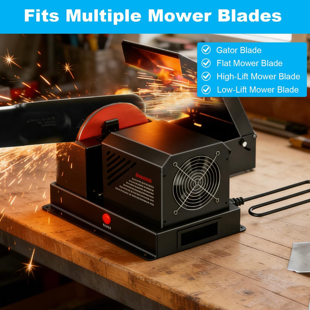 UPGRADED 120V 1.0 HP 700W Lawn Mower Blade Sharpener, 1800 RPM High-Speed Grinder with Safety Spark Guard & Ball Bearings, Fits Straight, Mulching & Gator Blades, Enhanced User & Workspace Safety