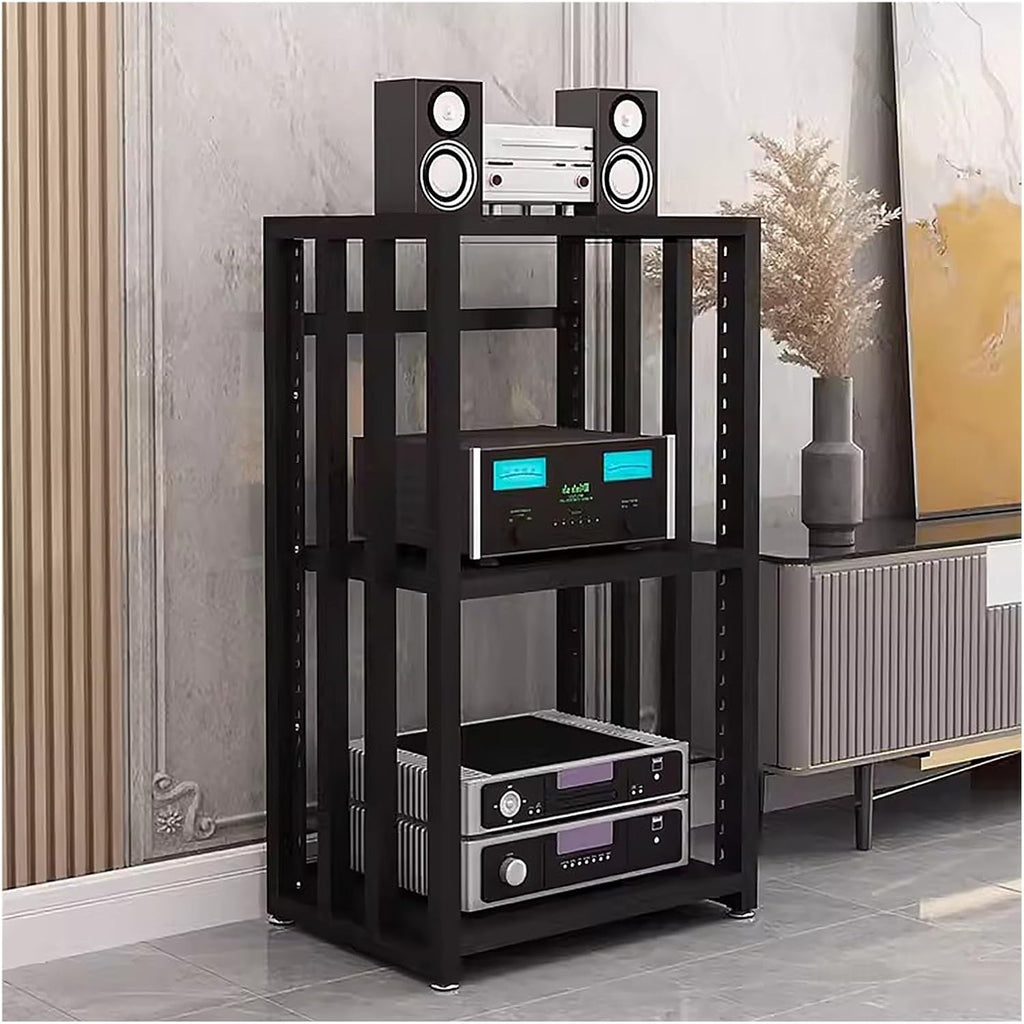 3/4/5-tier Shelves Audio Video Media Stand Cabinet, Modern Stereo Record Player Equipment Rack for Restaurant/Classroom/Bedroom/Conference Room, Height-Adjustable Shelf, Vertical Floor(3 Tier Black Bo