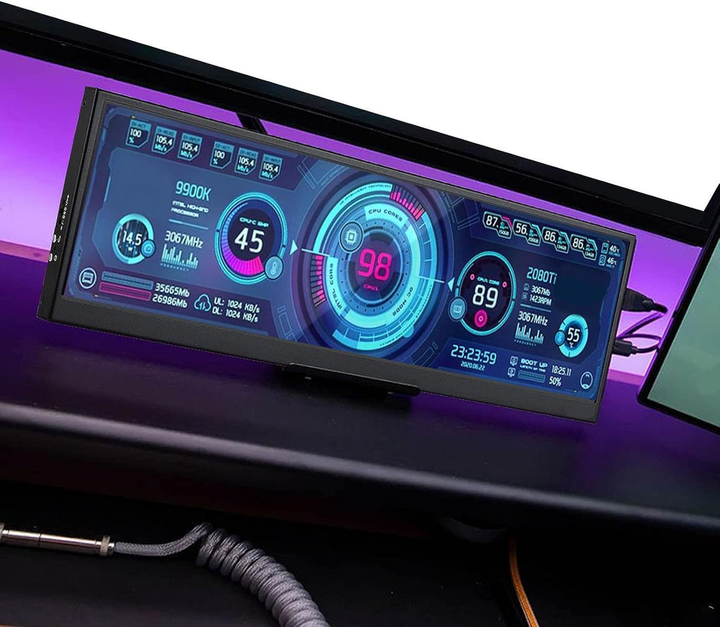 Yunseity Computer Temp Monitor, PC Temperature Display, PC Sensor Panel for aida64 Monitor, Mini Secondary Screen CPU GPU Data Temperature Monitor for