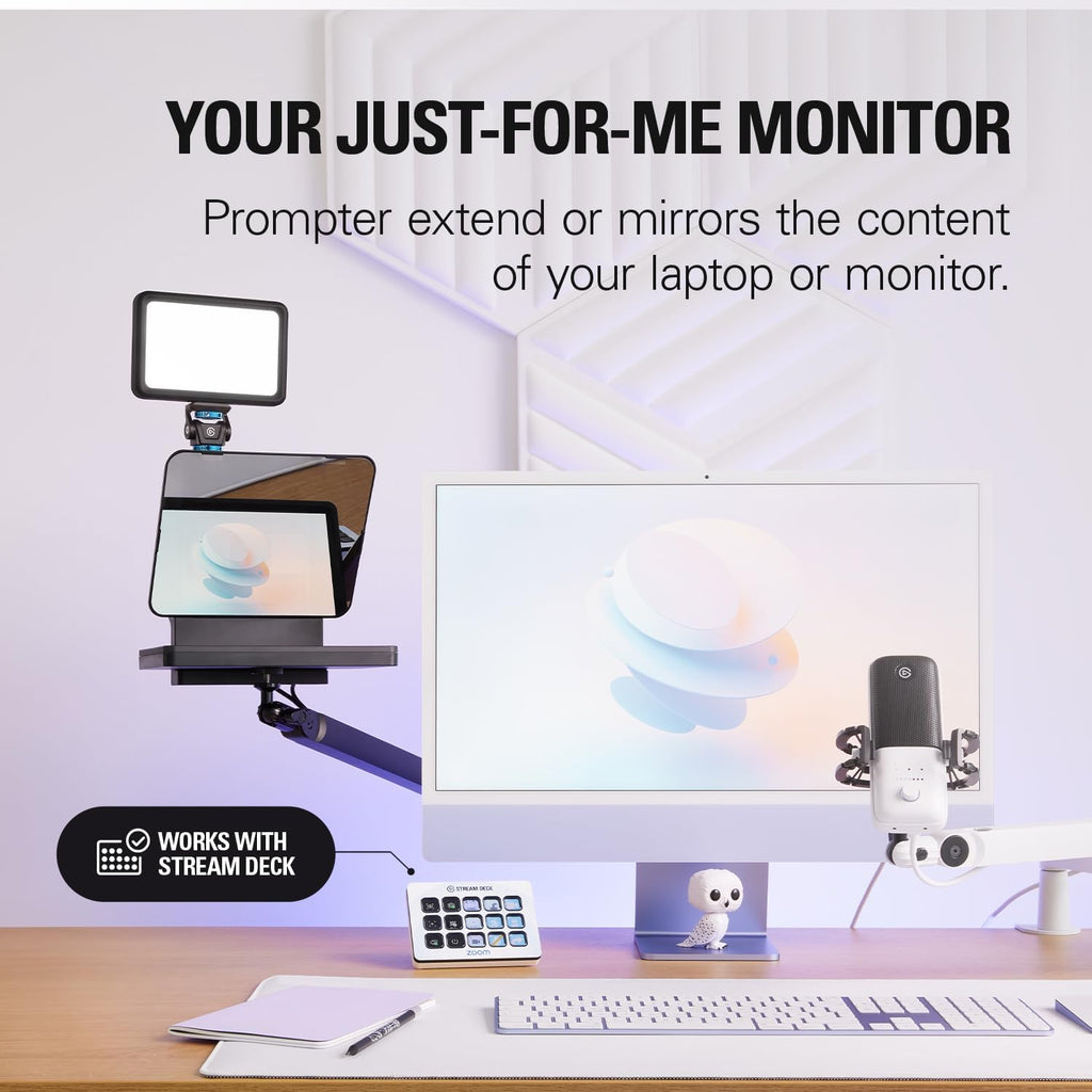 Elgato Prompter â€' Teleprompter with Built-in Screen for YouTube, Twitch, Zoom and More, 1080 Pixels, Supports DSLR/Webcam/Smartphone, Drag & Drop Monitor Display, Works with Mac/PC & Stream Deck