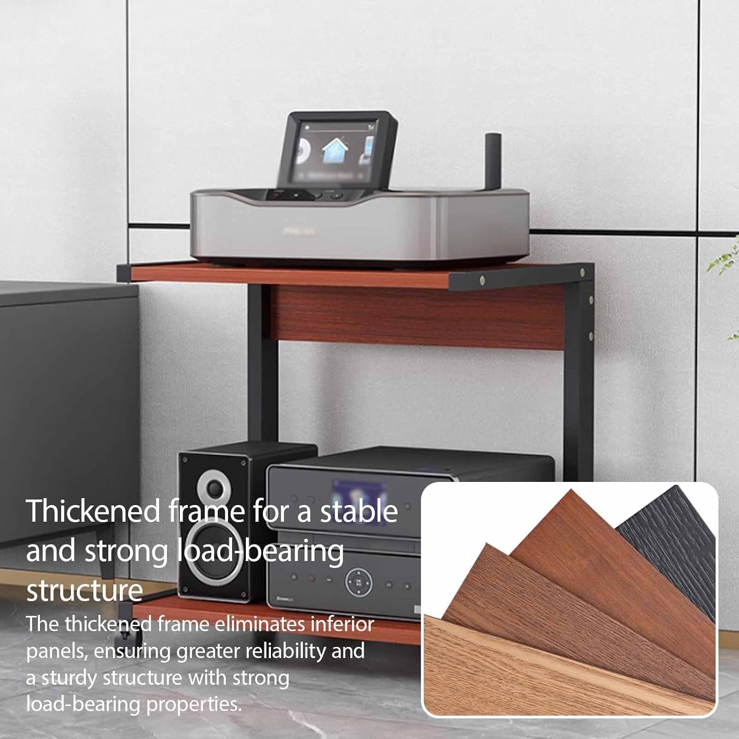 2-Tier Video Media Stand,Stereo Cabinet with Wheels,Movable Media Storage Cabinet,Audio Rack Tower AV Equipment Cabinet,CD Record Player Stereo Receiver Display Stand(Black,50x40x50CM)