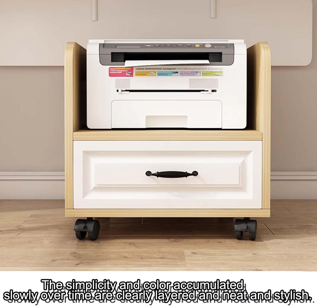 Computer Tower Storage Cabinet,PC Stand with Lockable Wheels，Mobile Printer Stand, Wooden Printer Cart，Office Printer Table, 3D Printer Stand, for Office Home Kitchen(Black,53cm/20.87in)