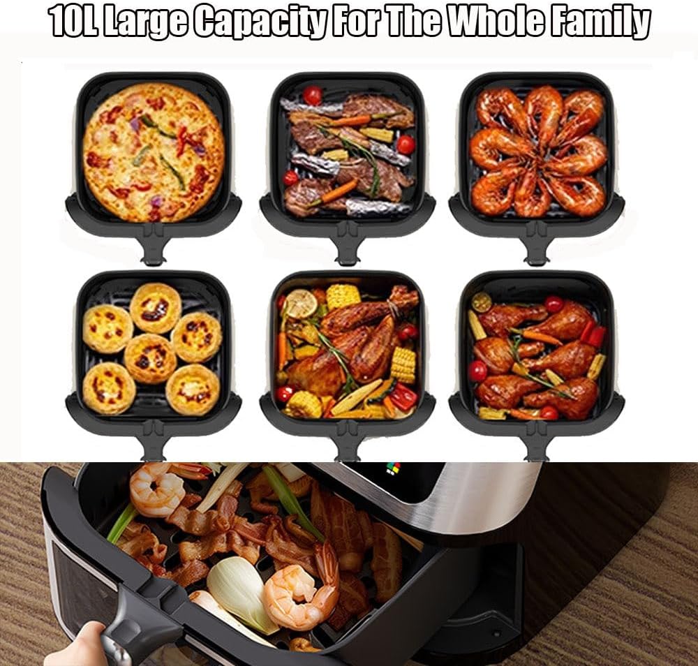 10lL Stainless Steel Visual Air Fryer, 1400w Smart Oven With Digital Touch Screen Oil-Free Fryer, 8 Cooking Presets Timing And Temperature Adjustable Easy To Clean For Family And Party