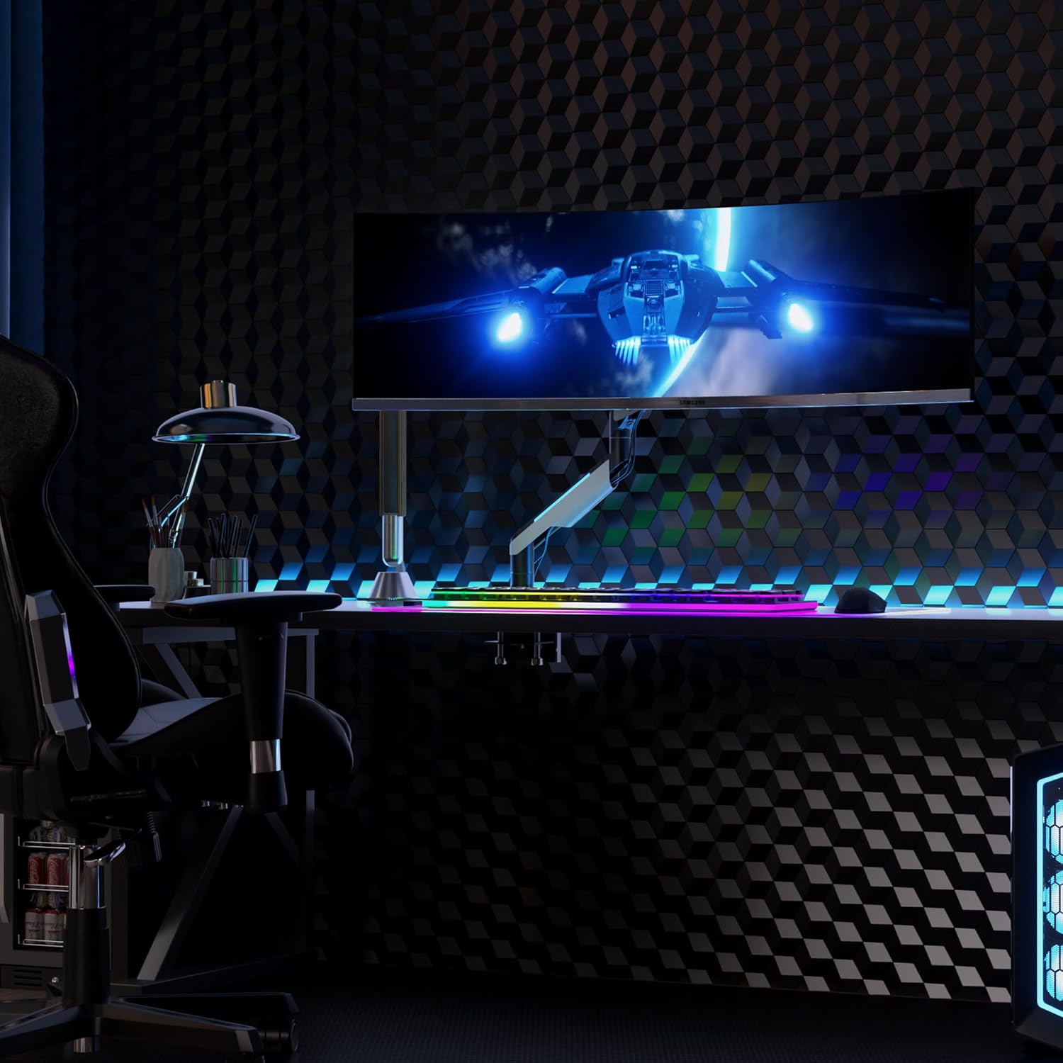 Mount-It! Heavy-Duty Ultrawide Monitor Arm up to 49', 44 lb Capacity, Desk Mount for Curved & Widescreen Monitors, Compatible with Samsung Odyssey G9, Gas Spring, RGB Lighting, VESA 75x75 & 100x100