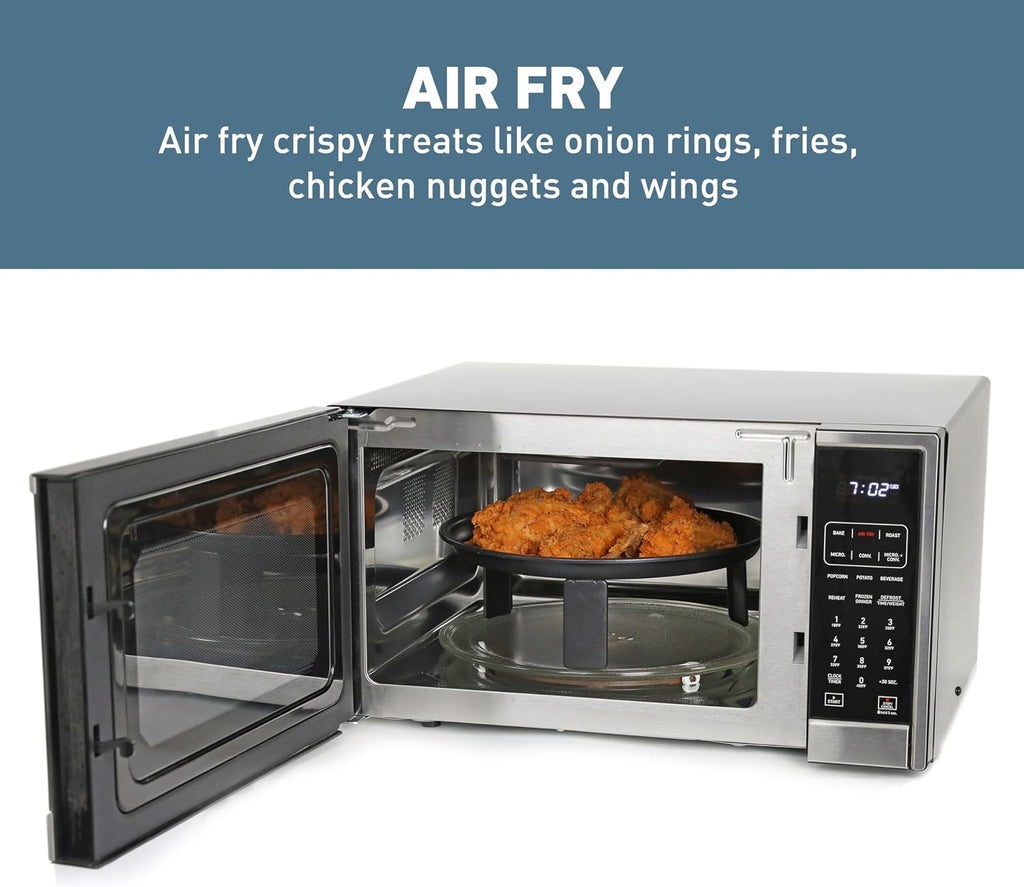 West Bend 3-in-1 Microwave Air Fryer Convection Oven 1000-Watts with 10 Power Levels and 12 Presets, Speed Defrost, Electronic Control Panel and Glass Turntable, 1.3-Cu.Ft., Stainless Steel