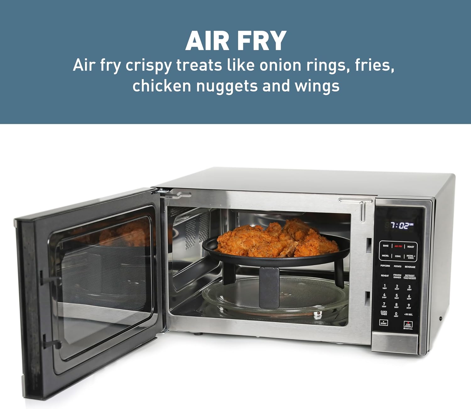 West Bend 3-in-1 Microwave Air Fryer Convection Oven 1000-Watts with 10 Power Levels and 12 Presets, Speed Defrost, Electronic Control Panel and Glass Turntable, 1.3-Cu.Ft., Stainless Steel
