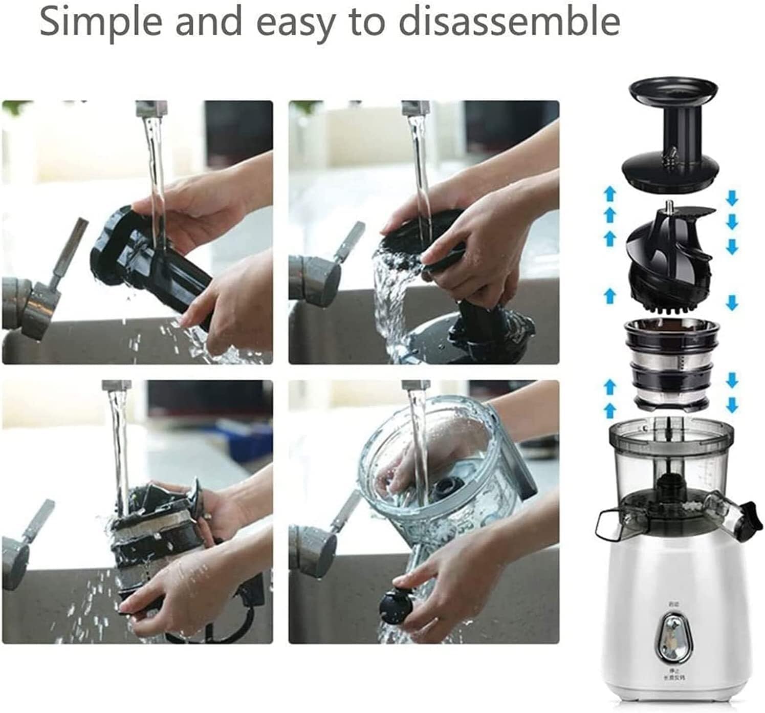 Slow Juicer Machine, Cold Press Juicer with Reverse Function, Easy to Clean, 98% Juice Yield, for Fruits & Vegetables, Includes Brush & Recipes
