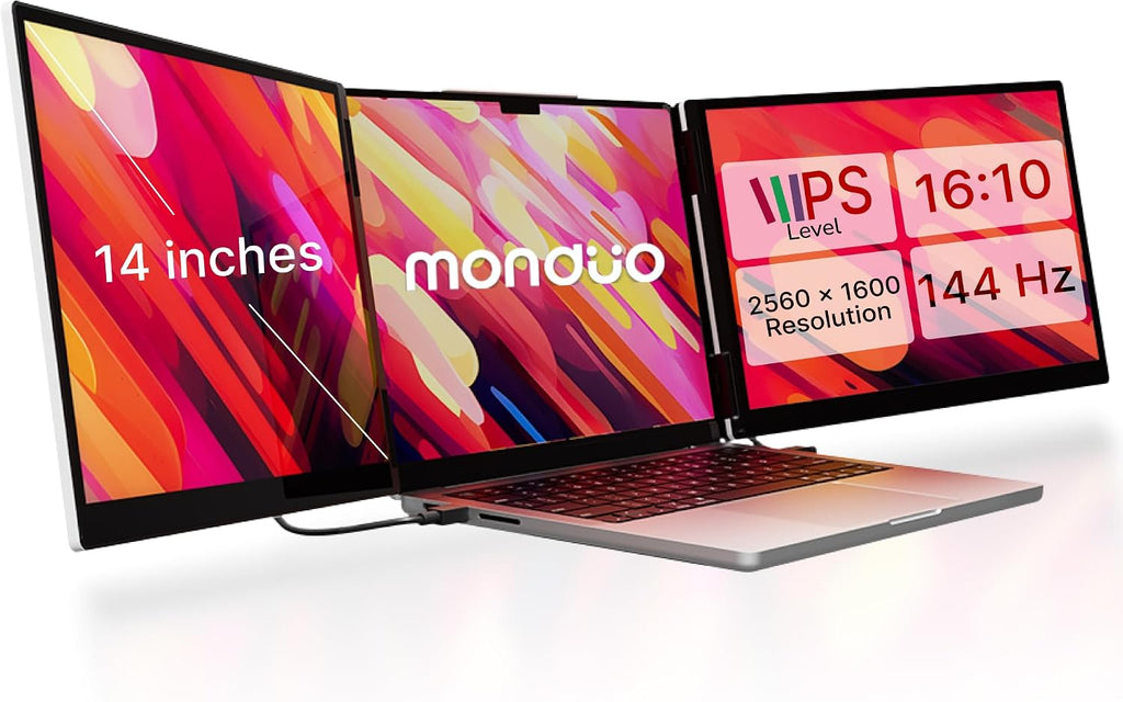 14' Pro Triple Laptop Glass Screen Extender, Dual 14' 2k Portable Monitors, 144Hz, 100% DCI-P3, 500 Nits, Aluminum Finish for 14' MacBook Pro & Windows, for Gaming, Creators, & Professional