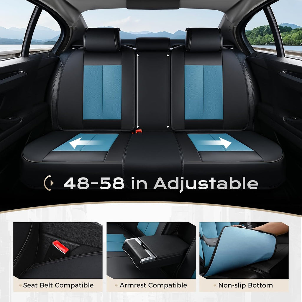 Coverado Seat Covers Full Set, Seat Covers for Cars, 5 Seats Waterproof Nappa Leather Car Seat Covers with Head Pillow, Seat Protectors Car Seat Cushion Universal Fit for Most Cars (Black&Blue)