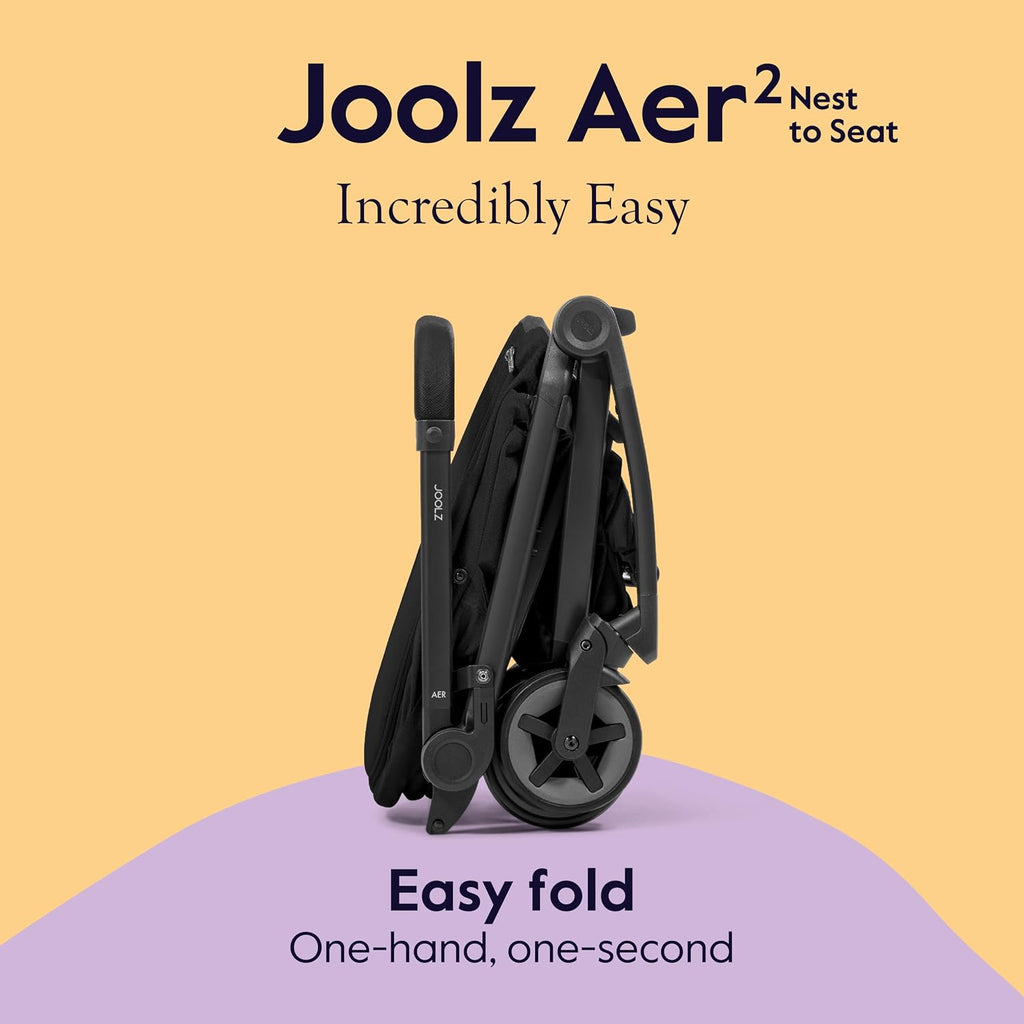 Joolz Aer2 Nest-to-Seat Accessory - Parent-Facing Compact Travel Stroller Seat for Newborn to Toddler (Up to 33 lbs) –Lightweight One-Hand Fold – Airplane Approved – Space Black (Chassis Not Included)