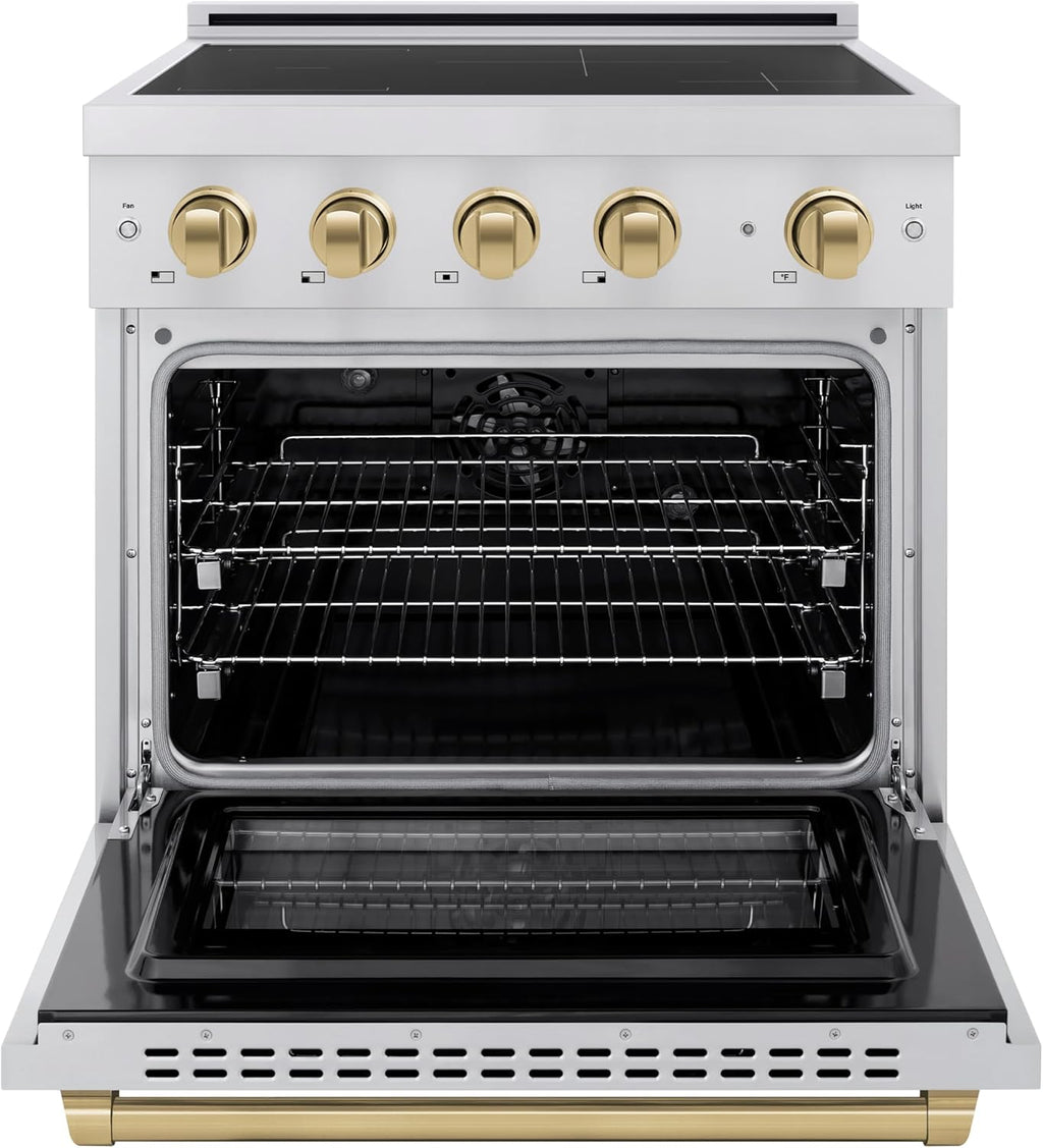 ZLINE Autograph Edition 30 in. 4.2 cu. ft. Paramount Induction Range with 4 Element Cooktop and Electric Convection Oven in Stainless Steel with Champagne Bronze Accents (SINRZ-30-CB)