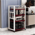 Audio Rack 4 Tier Stereo Rack Audio Equipment Rack Audio Stereo Shelf Wooden Open HiFi Rack Audio-Video Shelving with Wheels Movable(Brown)