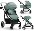 INFANS 2 in 1 Baby Stroller, High Landscape Infant Stroller & Reversible Bassinet Pram, Foldable Pushchair with Adjustable Canopy, Cup Holder, Storage Basket, Suspension Wheels (Green)