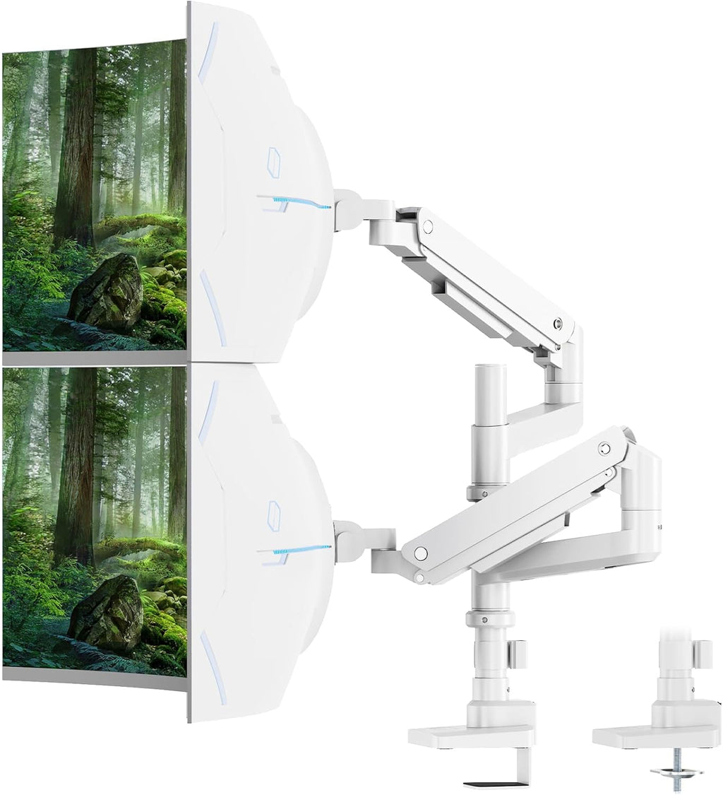 PUTORSEN 17-49'Premium Aluminum Heavy Duty Dual Monitor Arm for Ultrawide Screens up to 44lbs, Vertical Stacked Dual Monitor Desk Mount, Full Motion Dual Vertical Monitor Mount, VESA 75/100, White