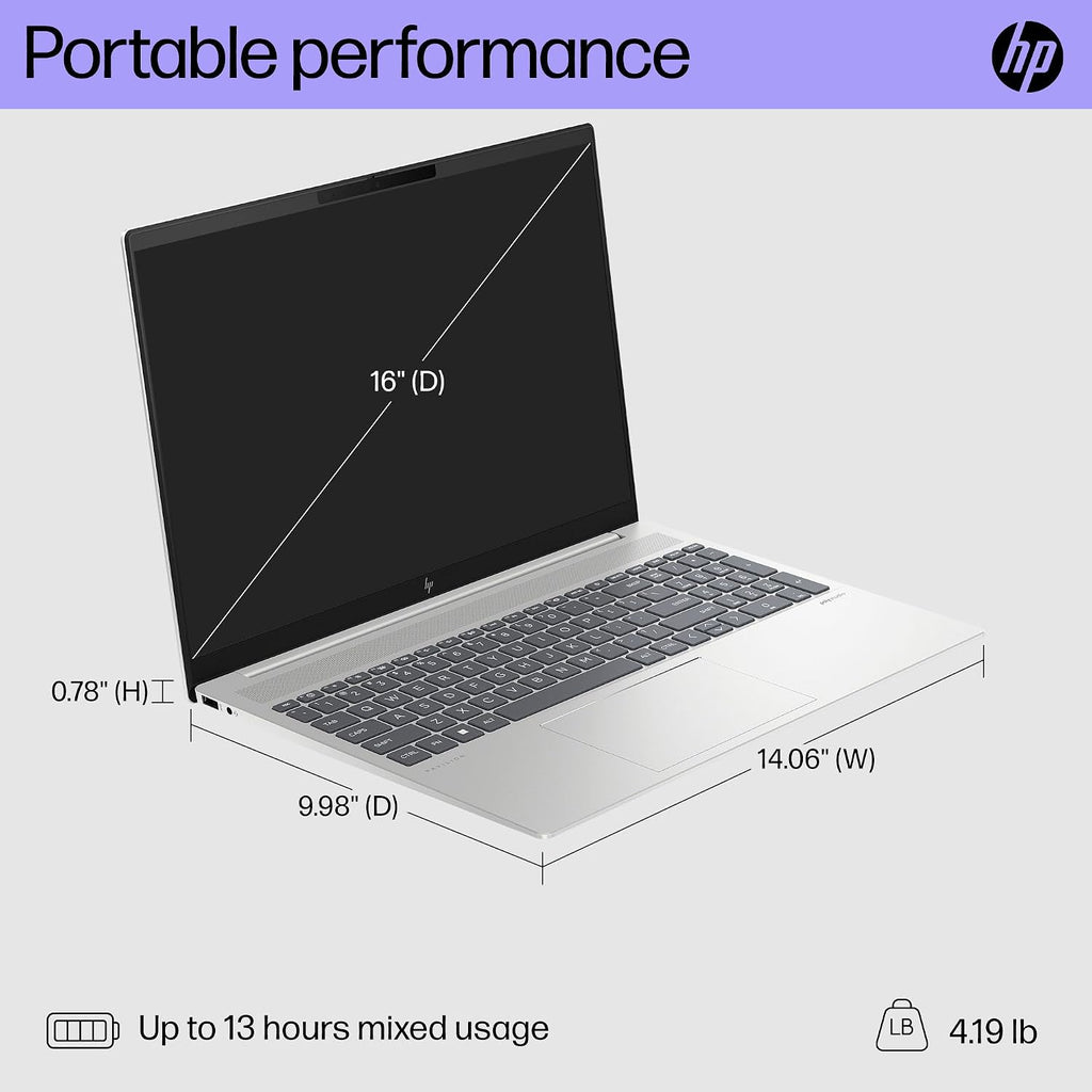 HP Pavilion Plus 16 inch Laptop, WQXGA Display, Intel Evo Edition Platform Powered by Intel Core Ultra 7 155H, 16 GB RAM, 512 GB SSD, Intel Arc Graphics, Windows 11 Home, 16-ab1010nr (2024)