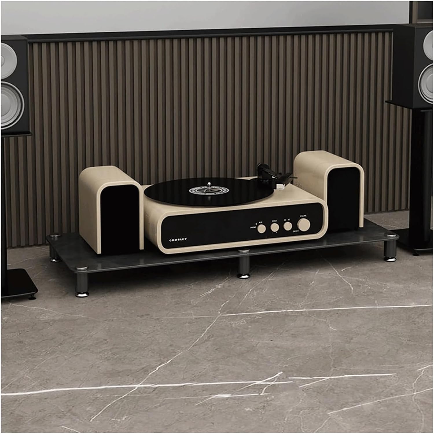 Audio Rack Stereo Rack Audio Equipment Rack Audio Open Rack Cabinet HiFi Rack Audio-Video Shelving with Stone Plate and Carbon Steel(Nero,1 Tier)