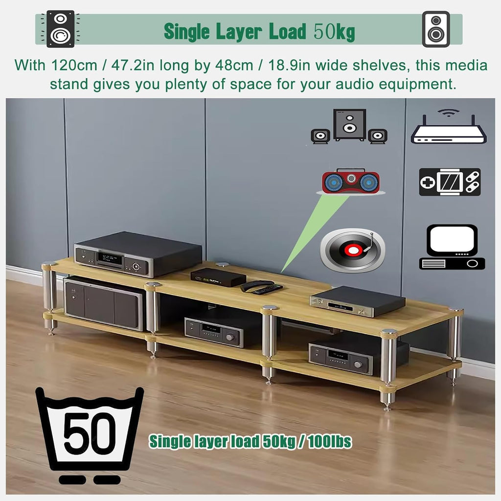 Home Theater AV Display Rack Heavy Duty, Audio Component Cabinet/Media Stereo Stand Equipment Shelf, 2 3 4 Tier Wooden Audio Equipment Organizer Shelf(White,120x48x42cm)