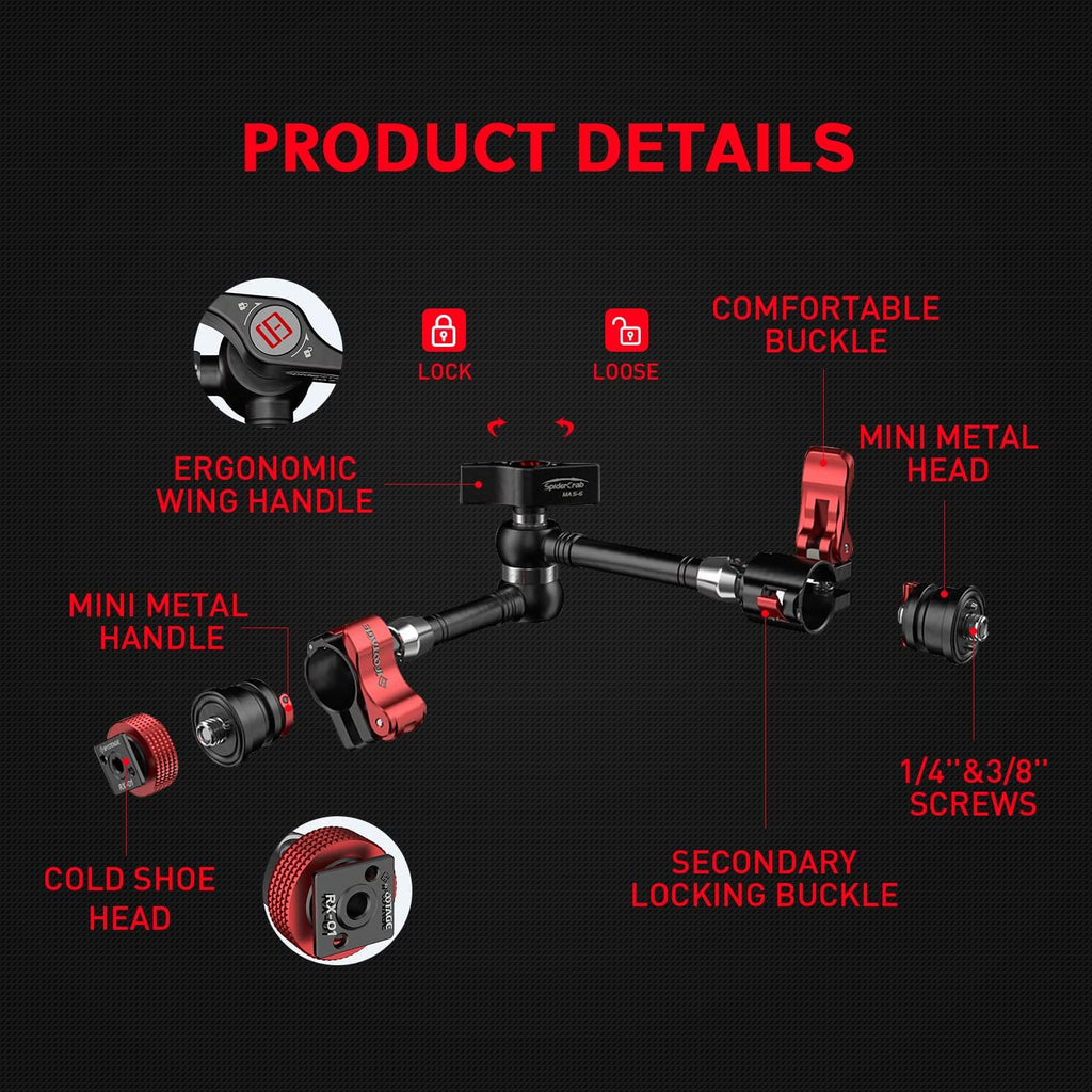 IFOOTAGE Magic Arm Clamp MA5-6, 11 Inches Adjustable Friction Power Articulating Magic Arm with 1/4' and 3/8' Thread Screw for DSLR Camera Rig/LCD Monitor/LED Lights