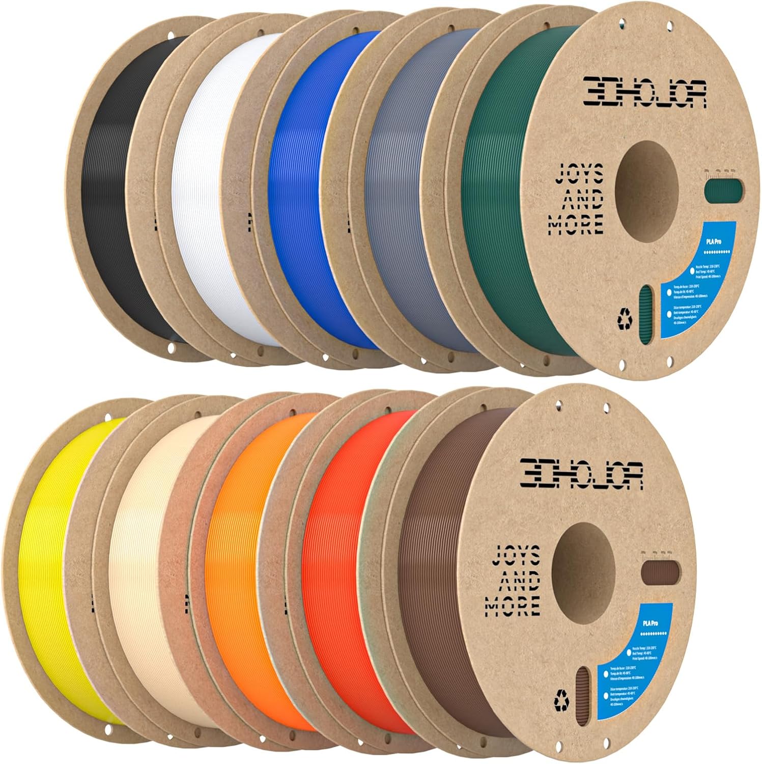 3DHoJor PLA+ 3D Printer Filament Bundle,10KG PLA Plus Filament 1.75mm, 3D Filament Multicolor, 1KG Spool, 10 Pack, Black+Cold White+Grey+Red+Blue+Yellow+Pine Green+Orange+Brown+Beige