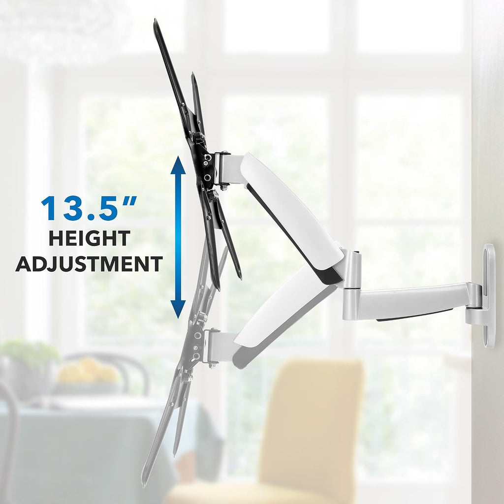 Mount-It! Full Motion Gas Spring TV Wall Mount for 25–55 Inch LED LCD OLED Flat Screen TVs | Height Adjustable 13.5' Articulating Arm | VESA 100x100 to 400x400 | 44 lb Capacity | Single Stud | Silver