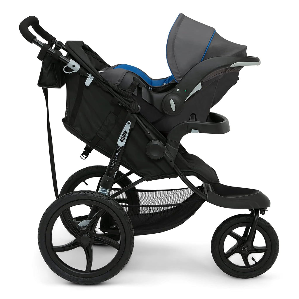 Delta Children Apollo Jogging Stroller - Shock Absorbing Frame with Large Canopy & Recline - Car Seat Compatible, Black