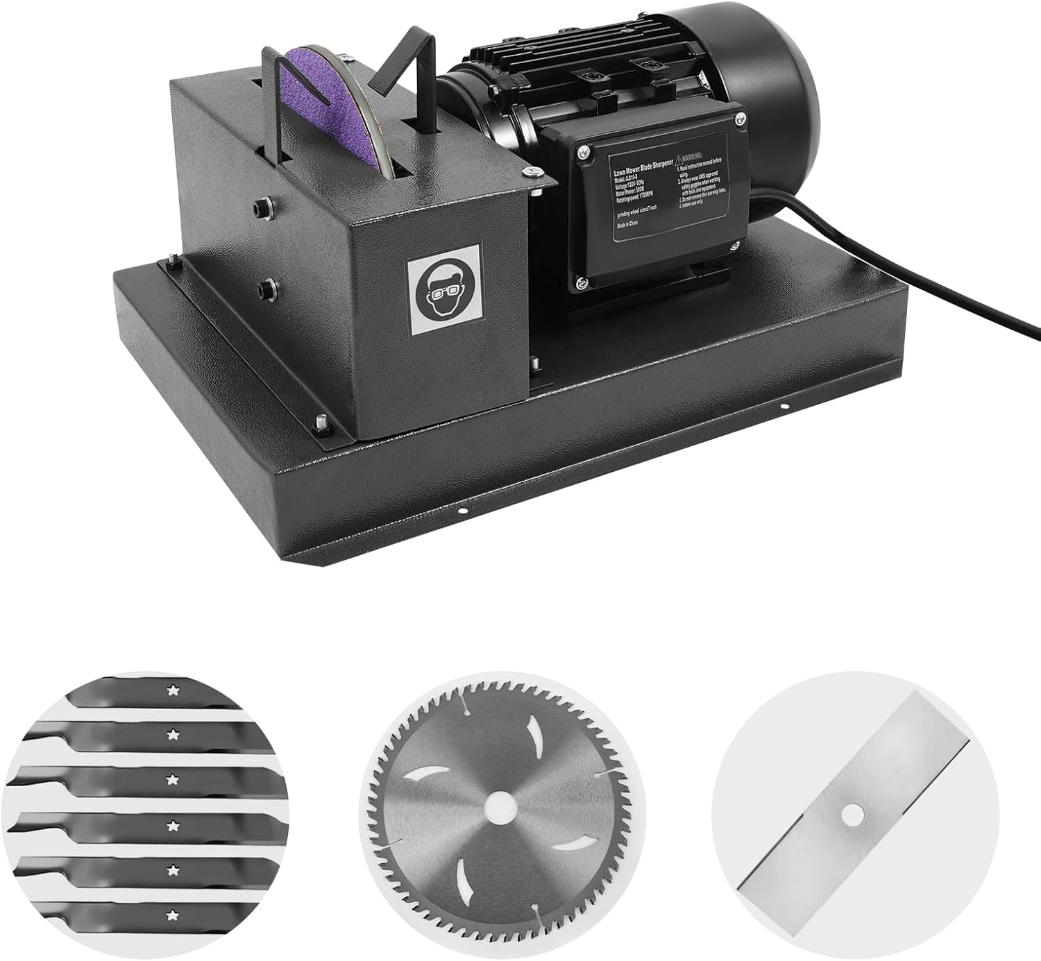 Lawn Mower Blade Sharpener, 2/3HP 500W Lawn Mower Blade Grinder 1700 RPM Powerful Bench Grinder Sharpening Machine with with 7inch Grinding Wheel for Gator Blades, Flat Blades (2/3HP 500W)