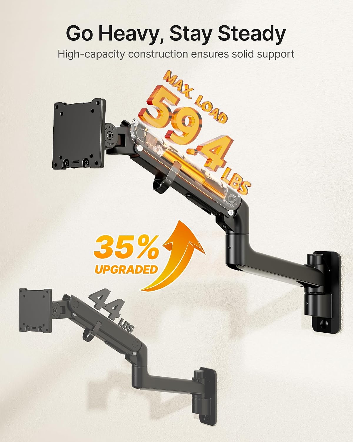 monTEK Monitor Wall Mount for 17-57' up to 59.4 lbs Ultrawide Screens, Single Heavy-Duty Aluminum Gas Spring Monitor Arm with Full Motion Adjustment, VESA 75x75/100x100 Compatible, Black