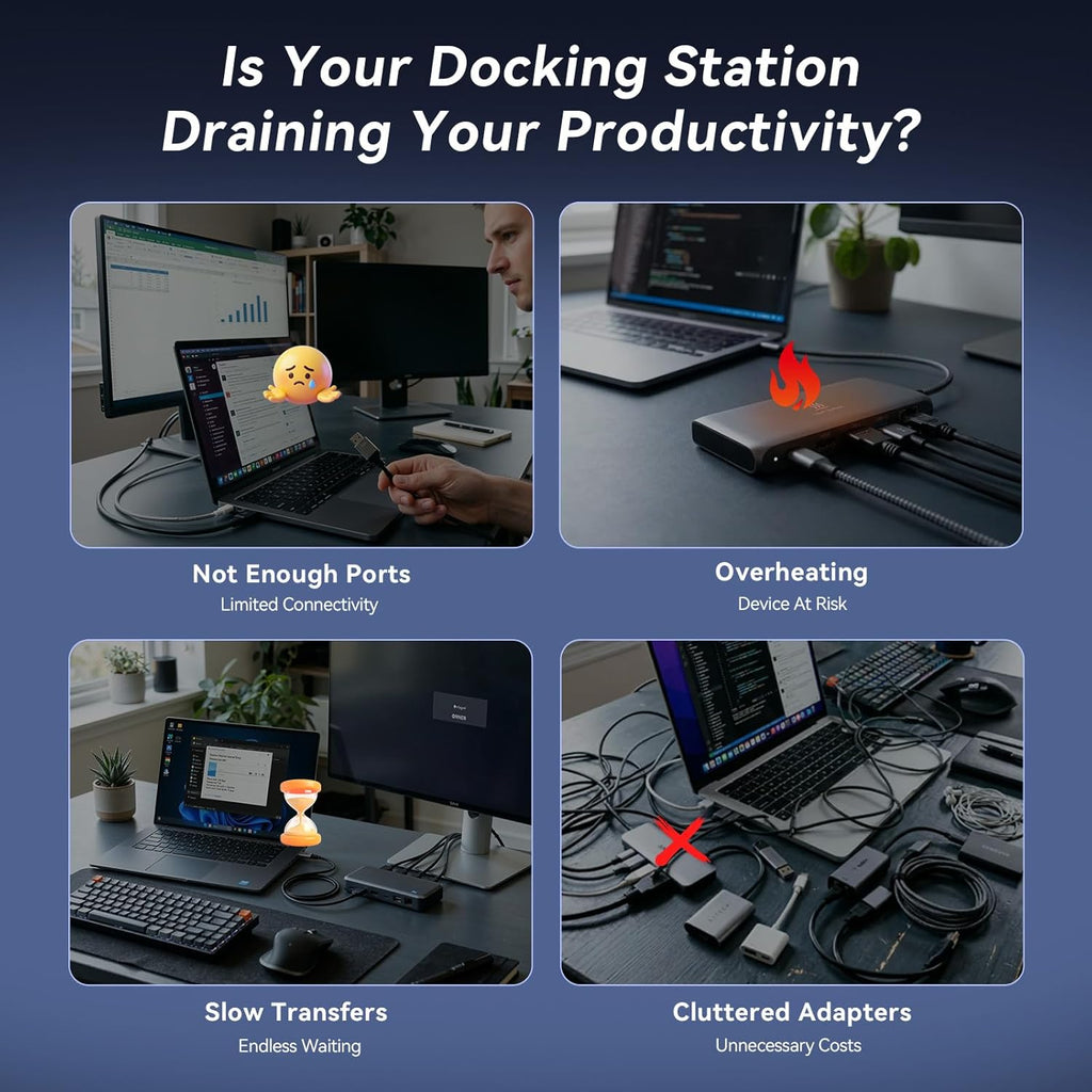 TobenONE DisplayLink Docking Station 3 Monitors with 120W Power Adapter, Triple 4K Display for MacBook Pro/Air, Thunderbolt 4/3, USB-C Windows(3X HDMI, 3X DP, 2xUSB-C, 4xUSB 3.2, SD/TF)
