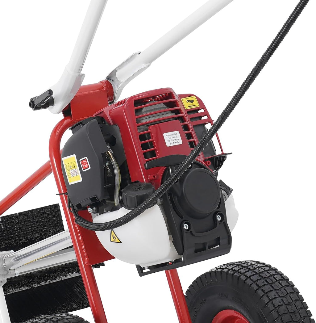 4-Stroke Gas Powered Hand Push Sweeper, Outdoor Hand Held Gas Power Broom Gas Handheld Walk Behind Push Lawn Sweeper Artificial Turf Gas Power Sweeper w/ 23in Long High-Density Brush for Driveway Snow