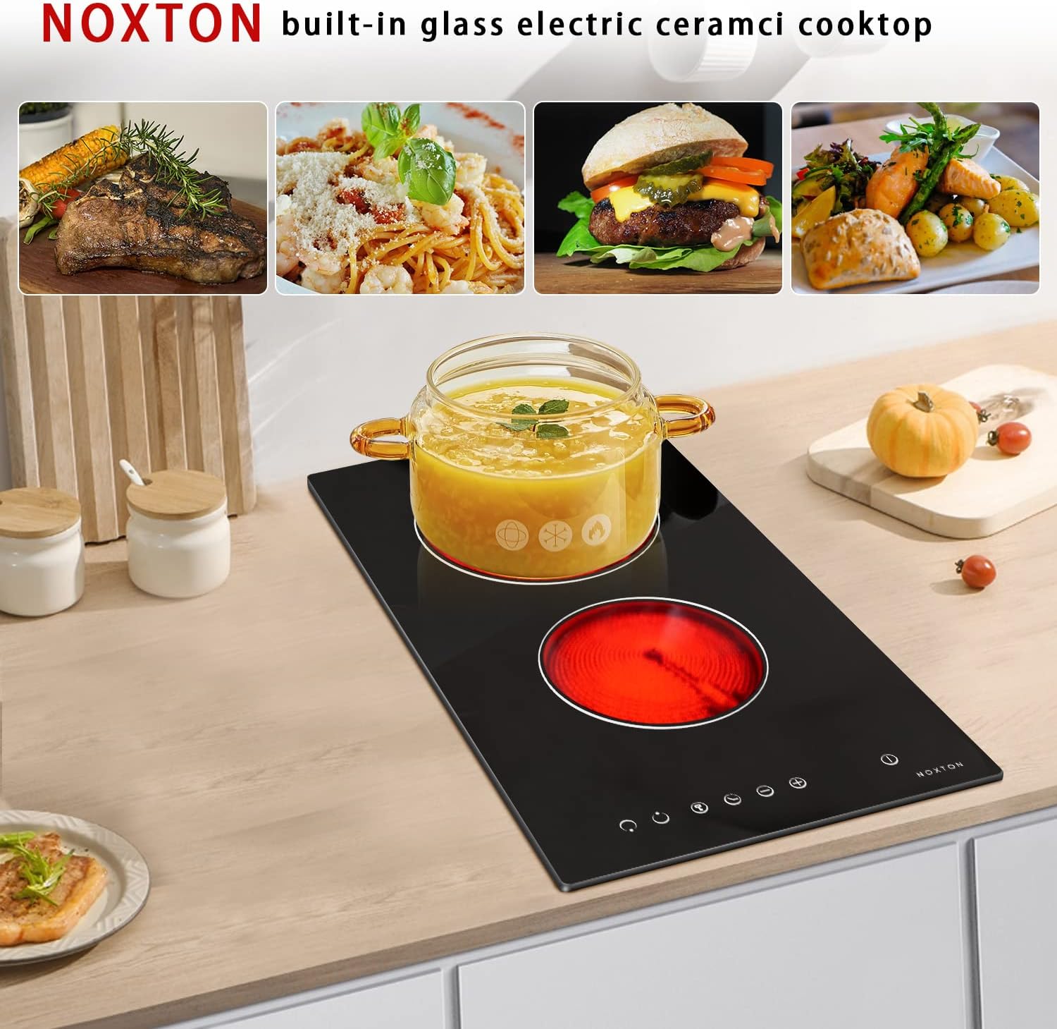 Noxton 2 Burner Electric Cooktop, 12 inch Built-in Electric Stove Top,3000W, Hard Wire for 220V~240V