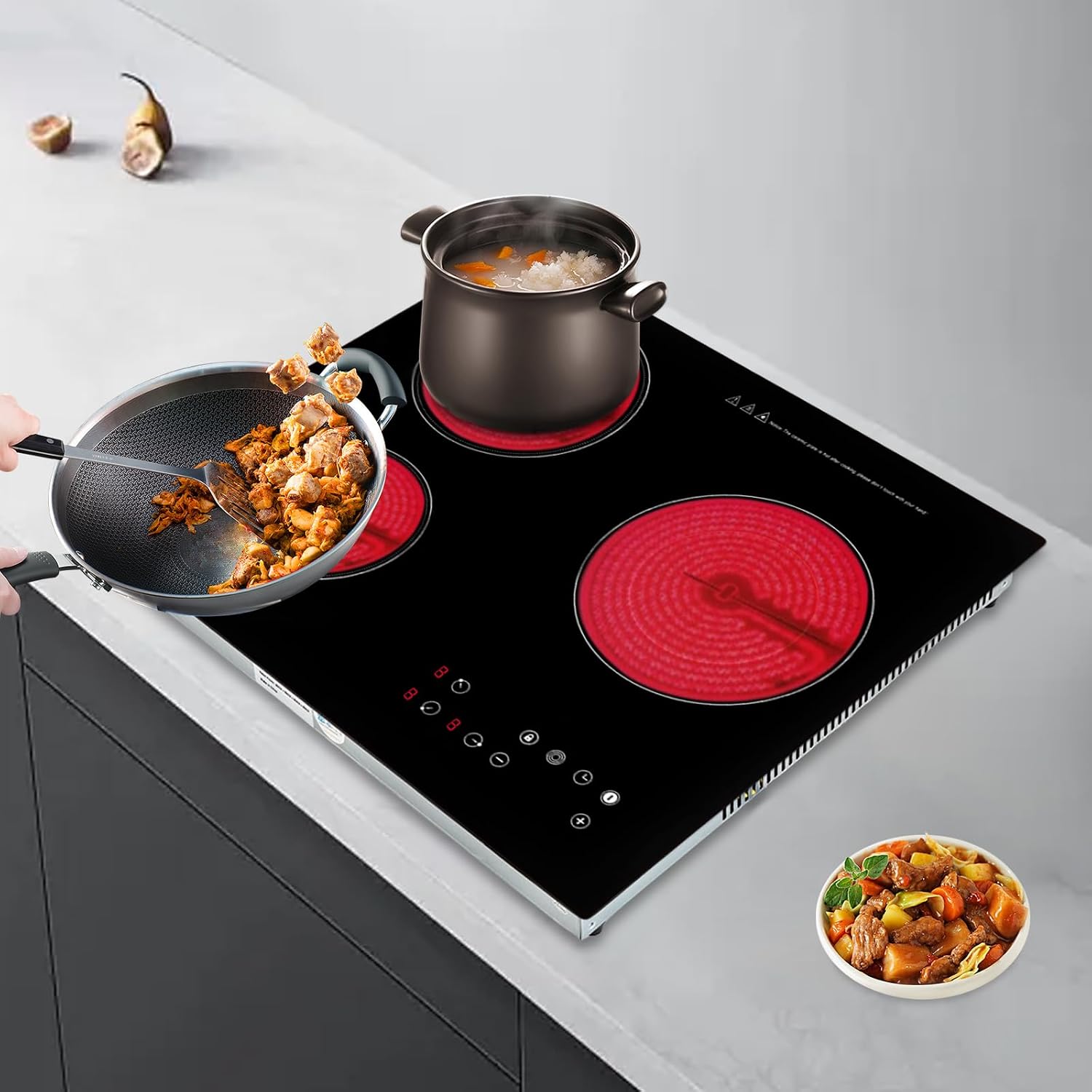 3 Burners Electric Cooktop, Radiant Electric Stove Top Built-in Ceramic Stove Countertop Flat Top Stove with 9 Power Levels, Timer & Kid Safety Lock, Slide Touch Control