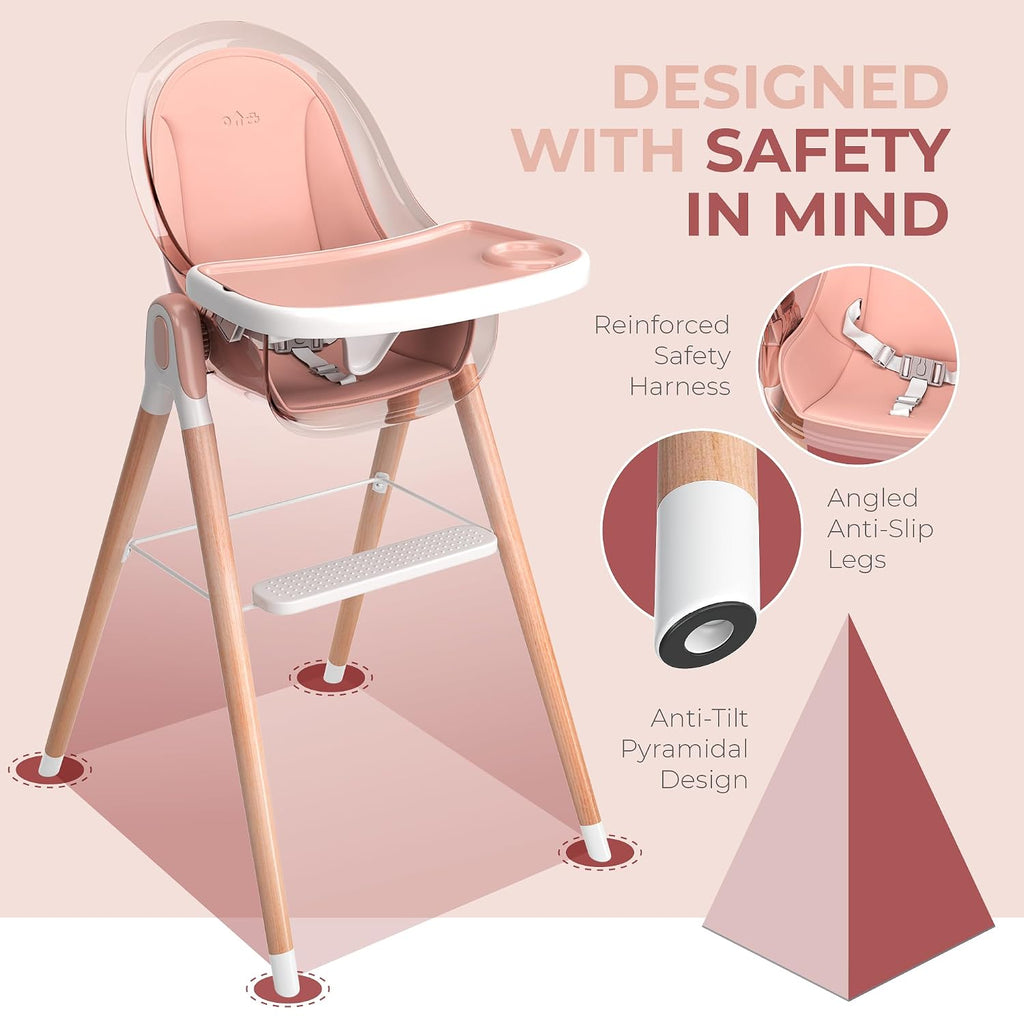 High Chair by Children Of Design Non-Reclinable 6 in 1 Baby Highchair for Babies and Toddlers, Modern wooden, Easy to Clean, Removable Tray and Cushion