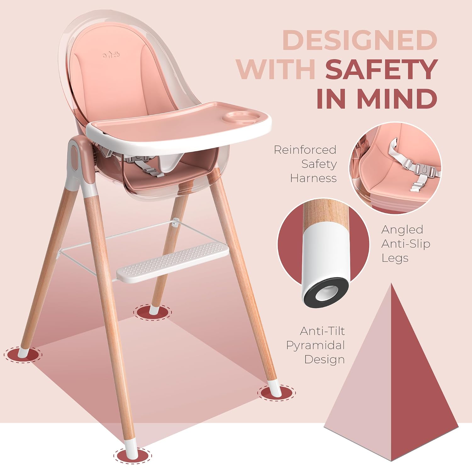 High Chair by Children Of Design Non-Reclinable 6 in 1 Baby Highchair for Babies and Toddlers, Modern wooden, Easy to Clean, Removable Tray and Cushion