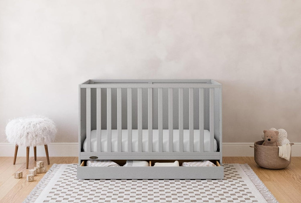 Graco Theo 3-in-1 Convertible Crib with Storage Drawer – GREENGUARD Gold Certified Baby Crib Crafted from Wood, Converts to Toddler Bed, Daybed, and Full-Size Bed (Pebble Gray)
